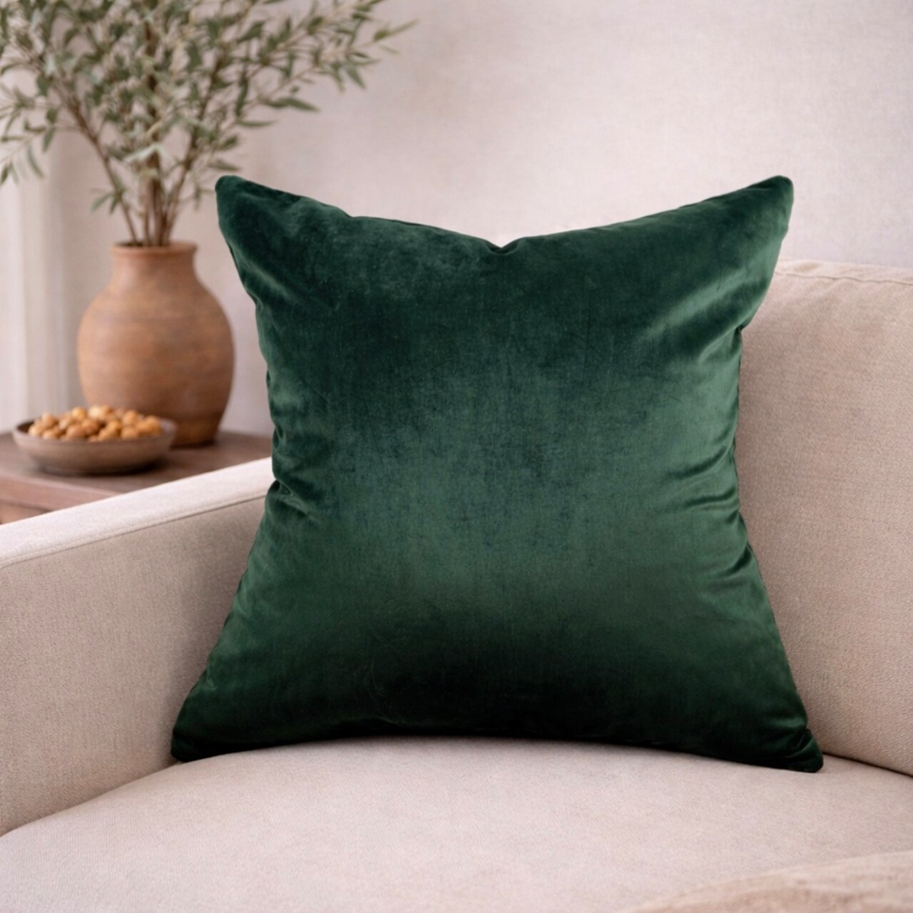 Luxor Emerald Velvet Pillow Cover – 20" Square with Tassel Accents | Busa Designs